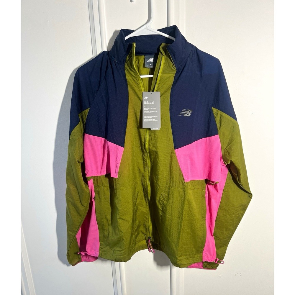 New Balance Colorblock Windbreaker Jacket Mens M Olive Pink Navy NWT Relaxed